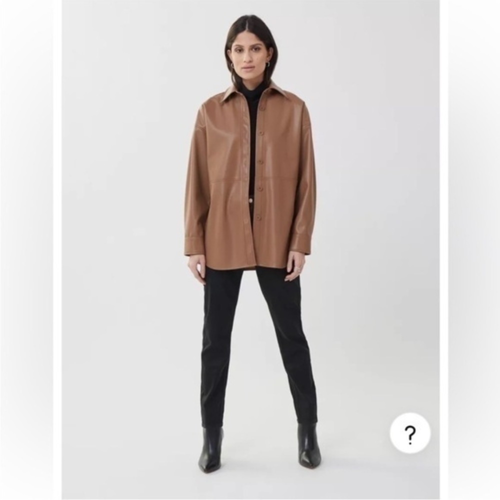 New Joseph Ribkoff | Tan Beige Button Down Vegan Leather Faux Leather Overshirt - Picture 8 of 9